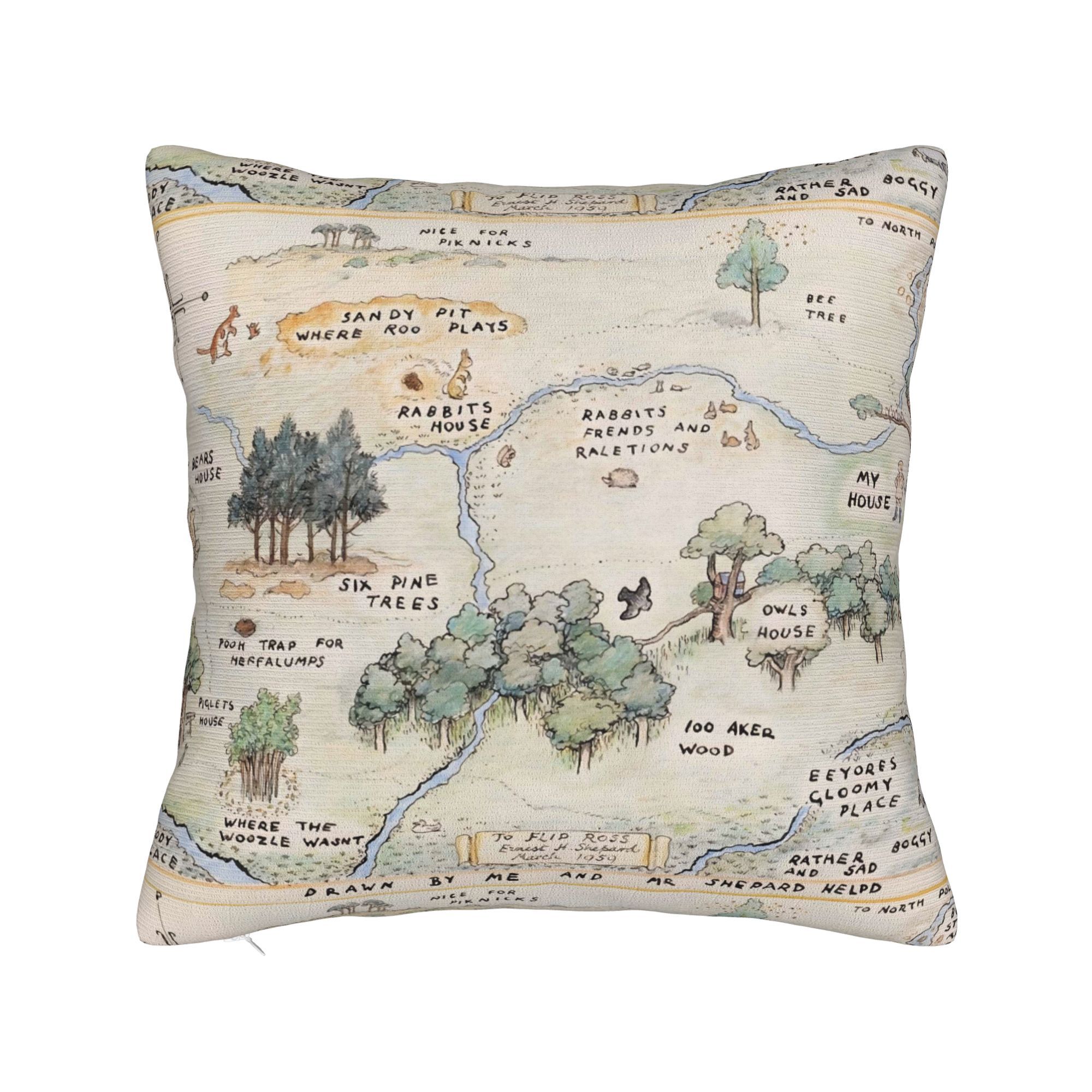 TEMU 2d Flat - 1pc Pillowcase, Of Forest Map Fashion Home Decor 2d Flat Printing Pillowcase, Single-sided Printed Pattern, With Zipper Closure, Short