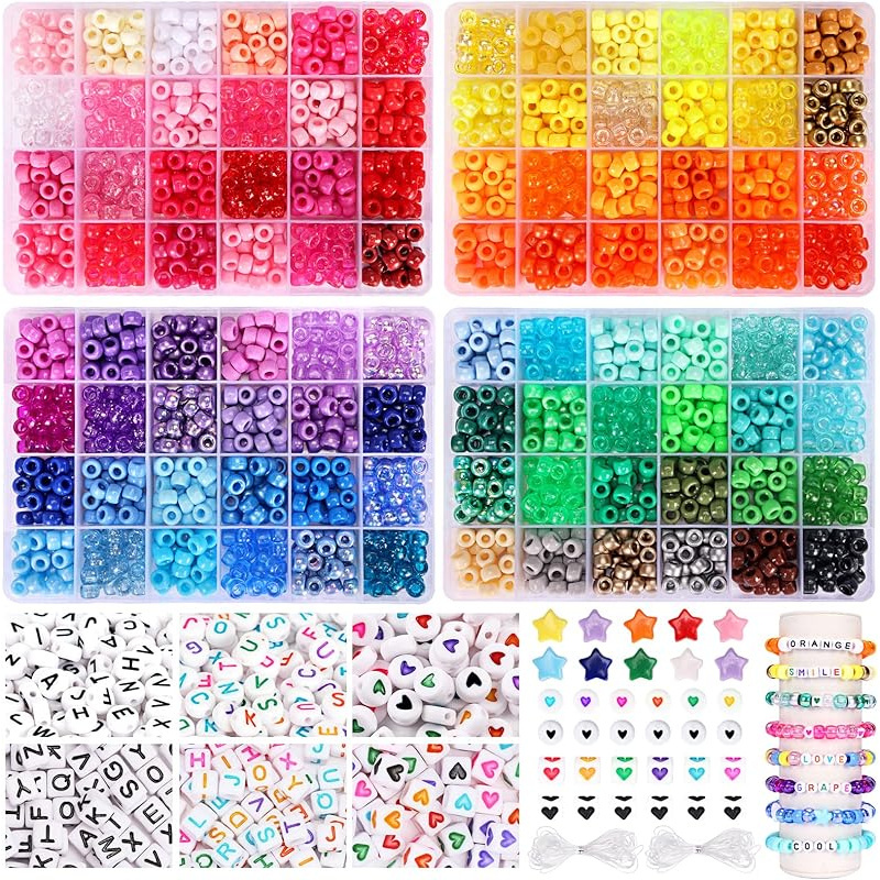 Image of 3250pcs Pony Beads Set, Friendship Bracelet Kit Kandi Beads 2400pcs Rainbow Beads In 96 Colors, 800pcs Letter And With 20 Meters Elastic Threads For Jewelry Necklace Making
