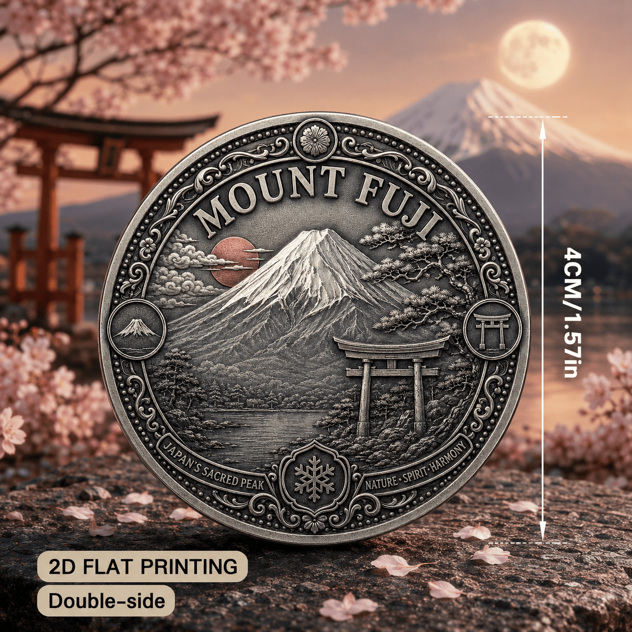 TEMU Pièce commémorative 1 pièce japonais et de sakura - Pièce de rétro adaptée pour les fêtes, décoration de bureau, accessoire zen avec boîte de ,