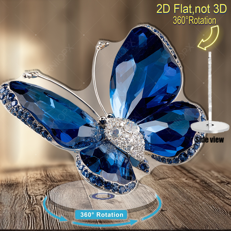 TEMU 2d Flat, Crystal Acrylic Ornaments With Sapphire And Diamond Heart - 2d Flat Rotating Home Decoration, No Electricity Required, Father's Day