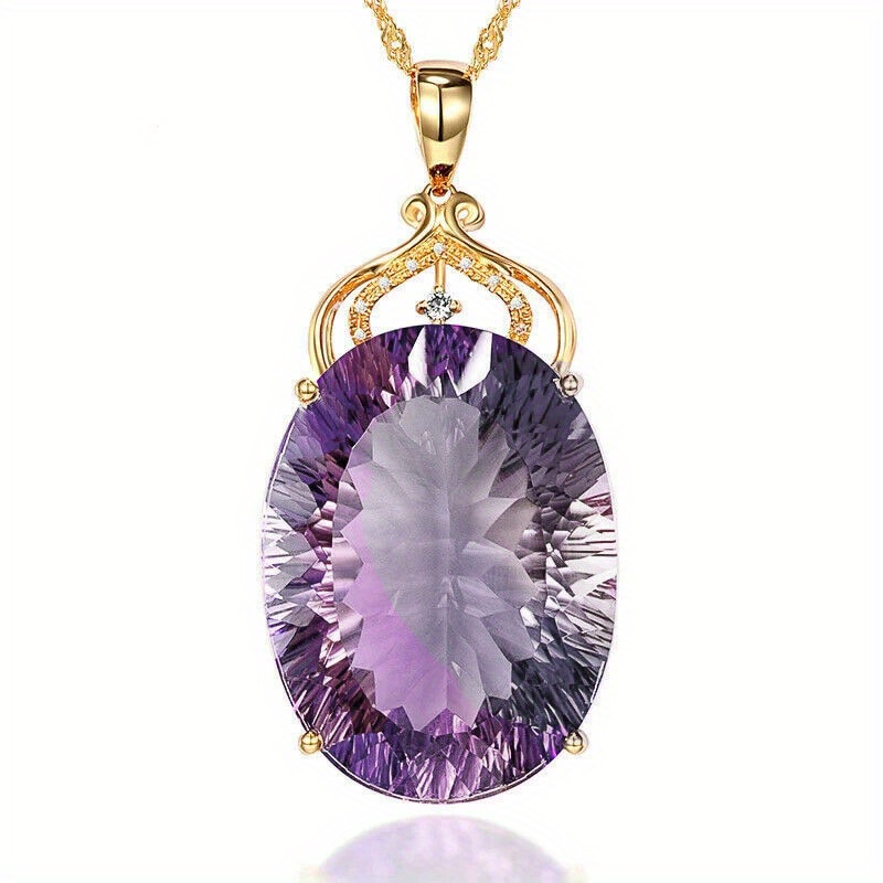 Image of Vintage And Elegant Purple Oval Pendant Necklace Inlaid With Synthetic Ideal For Valentine's Gifts, Banquets And Anniversaries Jewelry