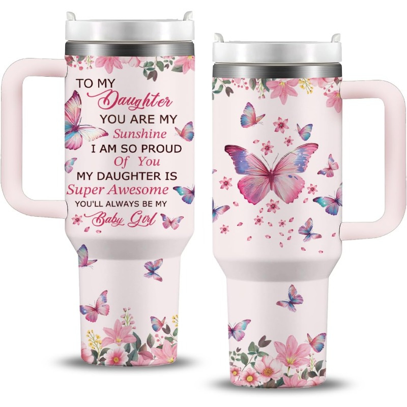 

Daughter 40oz With Handle & Straw - Stainless Steel, Leak-proof, Bpa-free - Perfect Birthday, Christmas, Or Thanksgiving Gift From Mom