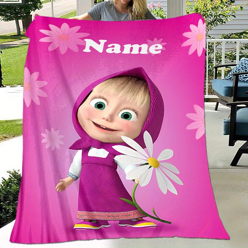 

Custom Name Blanket - Soft Flannel Personalized Throw With 3d Masha Print, For Bed, Sofa, Or Picnic - Perfect Gift For All , Personalized Blanket