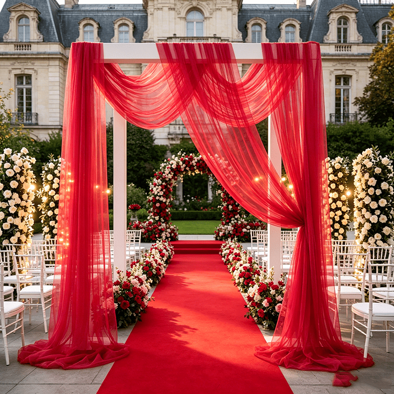 TEMU Rouleau de tissu en de tulle rouge, idéal pour rideaux de fond d' de mariage, décorations de scène de fête d'anniversaire, moustiquaires