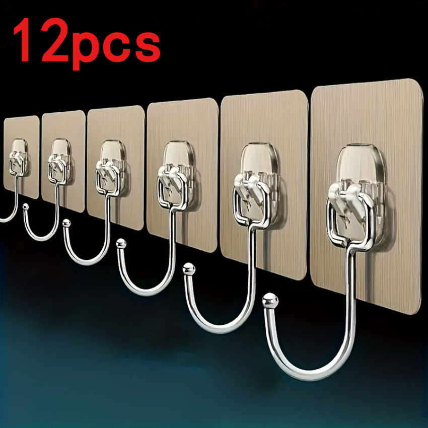 E-shop 12 Stück Ultra-Stark Klebende Haken ohne Bohren - Transparent Unsichtbar Wiederverwendbar - Geeignet für Küche Badezimmer Fliesen Wände,