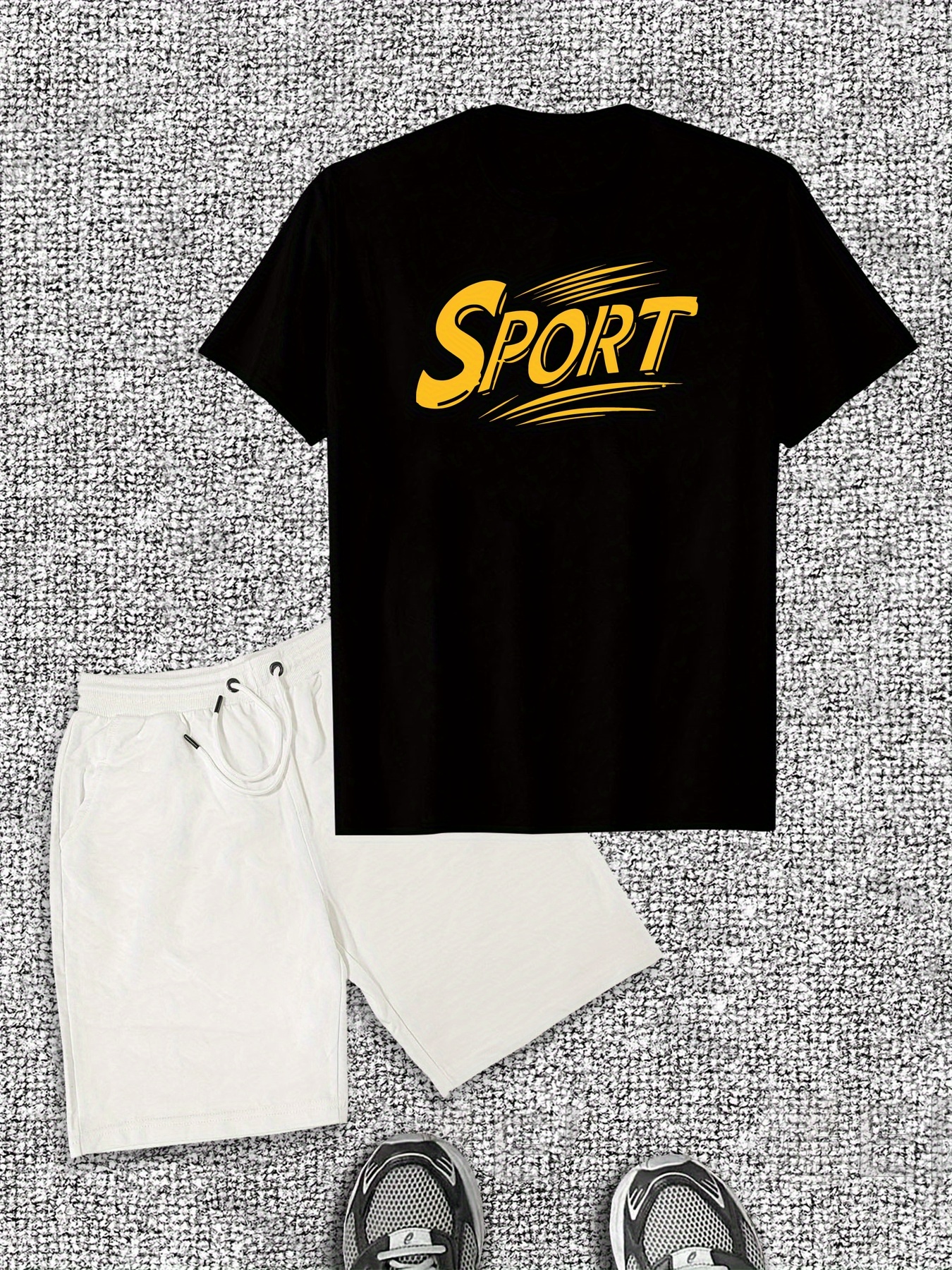 Men'S SPORT Graphic Short Sleeve T-Shirt & Shorts Set - Casual Summer Outfit, Cotton, Crew Neck, Regular Fit, Leisure Style, Casual Wear|Sporty Design|Comfortable Fi