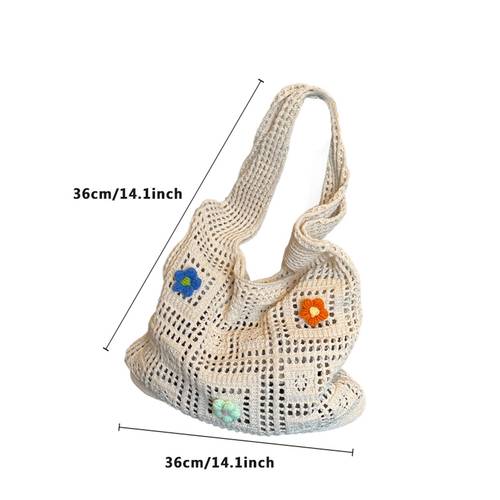 womens soft polyester knitted tote bag with 3d floral accents large white handbag for travel beach college daily use durable purse college essentials design sturdy handles carryall fashion accessory