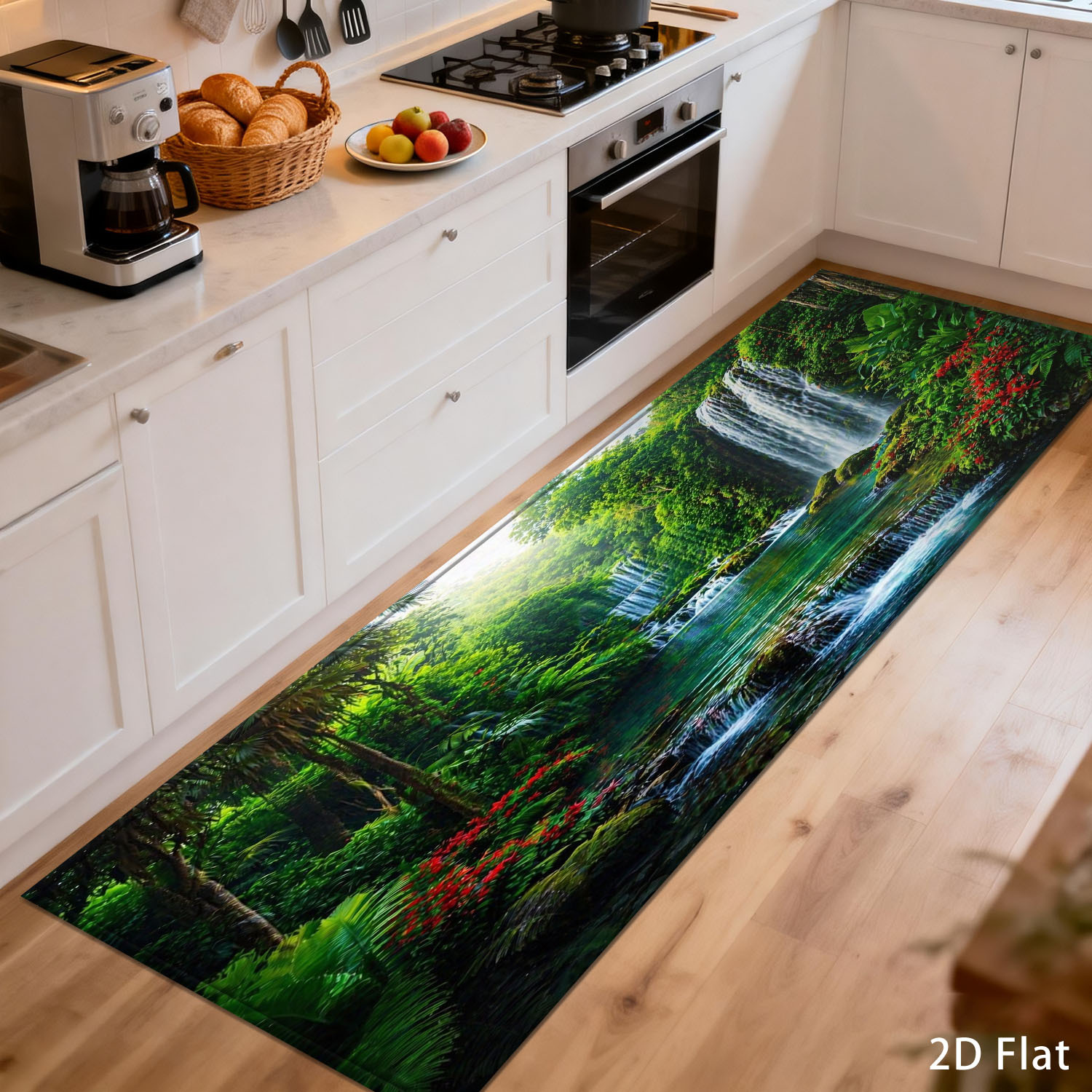 TEMU 2d Flat 1pc Kitchen Long Runner Rug, Rainforest Waterfall Design, Home Decor Sofa Living Room Bedside Mat, Suitable For Room, Hallway, Balcony,