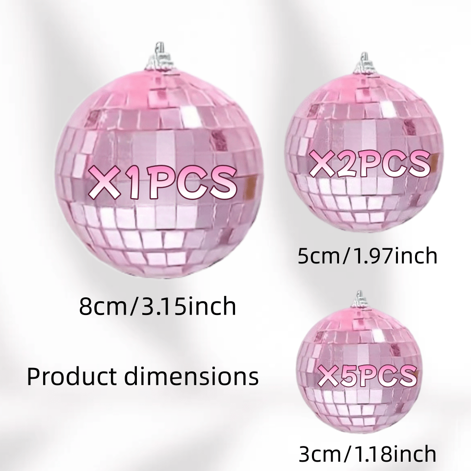 TEMU Pink Disco Ball Decoration Set - Glass Mirror Ball Decor With Hanging String, Suitable For Parties, Dj Clubs, Weddings, Christmas, Home Decor -
