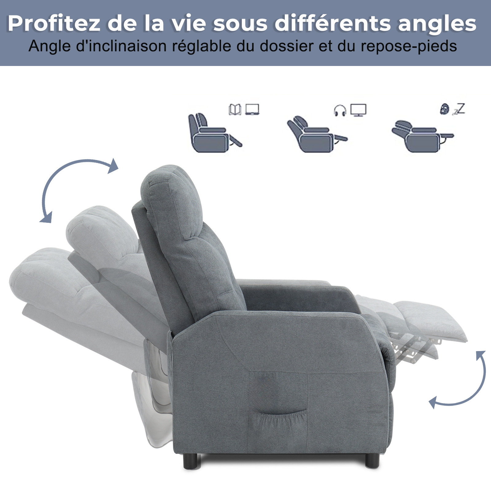 poltrona reclinável ergonômica, poltrona de   manual ajustável com puff multiuso para sala e quarto, ideal para leitura e  ,    