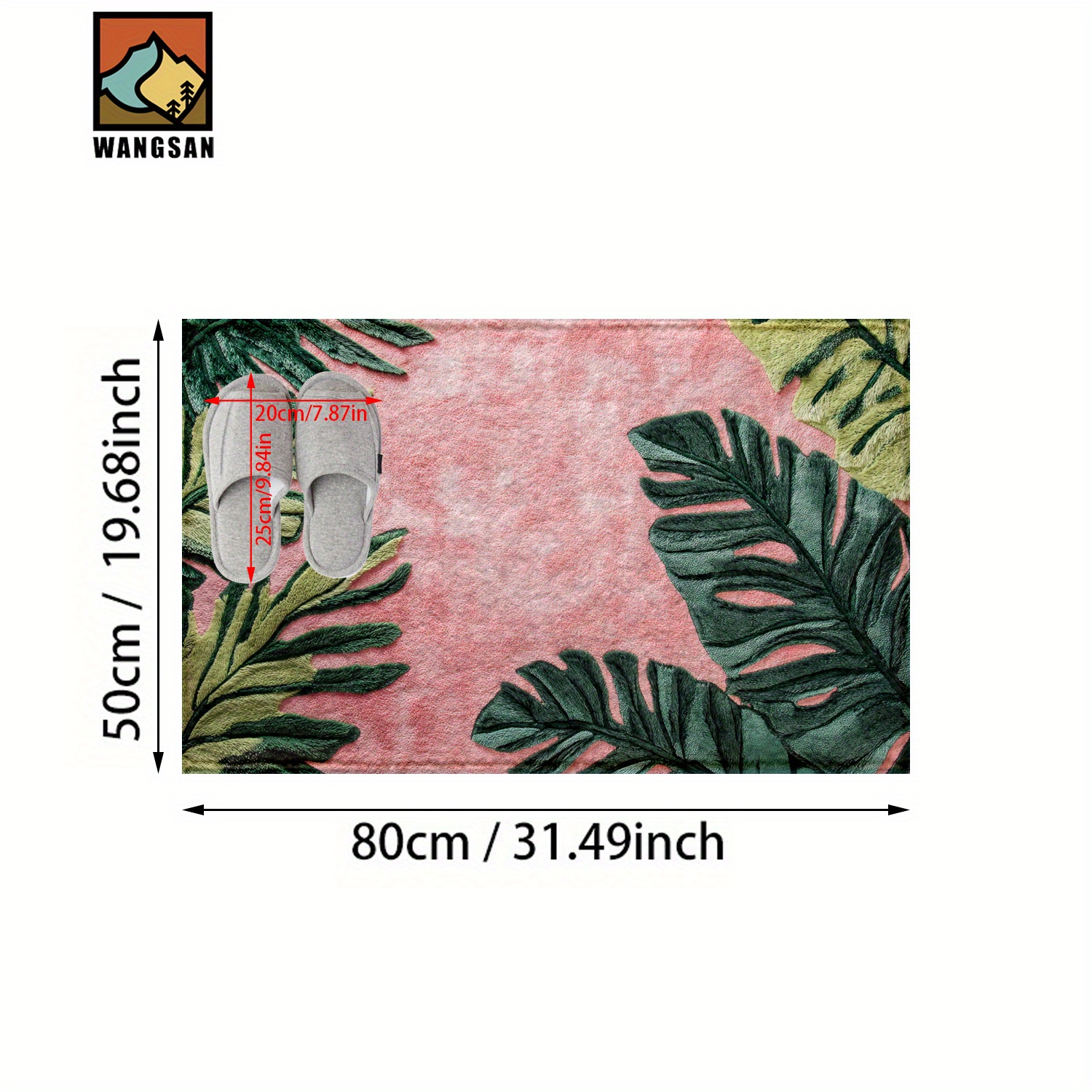 TEMU 1pc Pink Background Green Leaf Pattern Bathroom Anti-slip Mat, Imitation Cashmere Material, Fluffy Plush Decoration, Suitable For Bathroom,