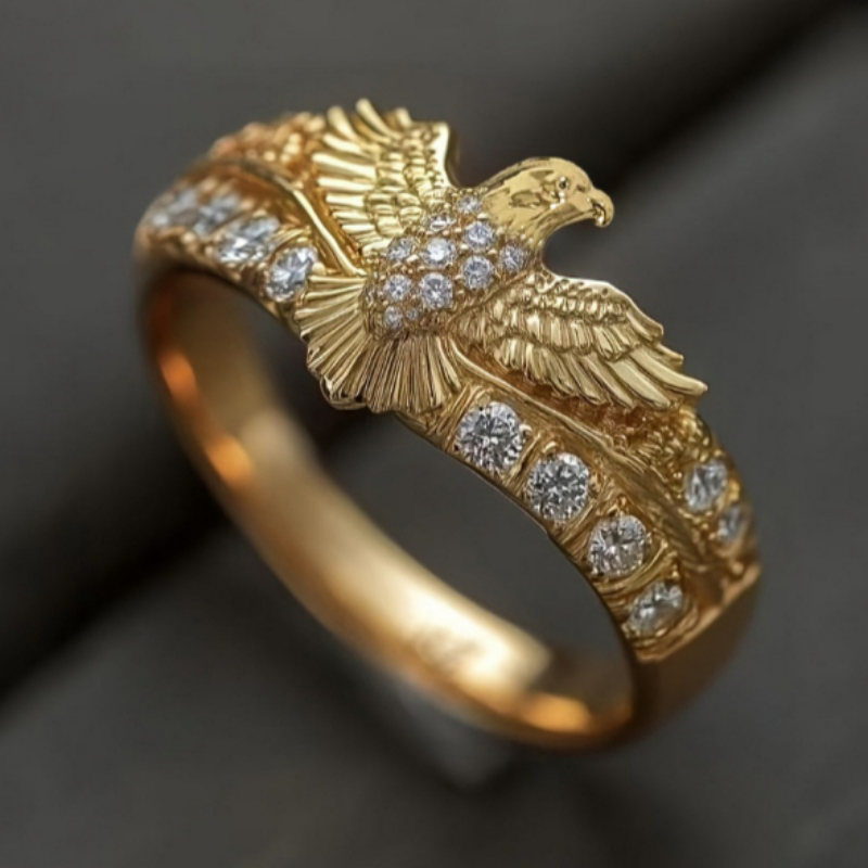 Luxury Carved Eagle Cubic Zirconia Ring, Statement Design