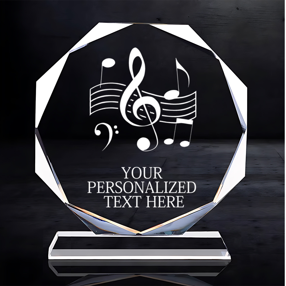 TEMU Personalized Music Award Trophy - Custom Name/text & Musical Notes, Elegant Octagonal Crystal Trophy For Composers, , Music Contests -
