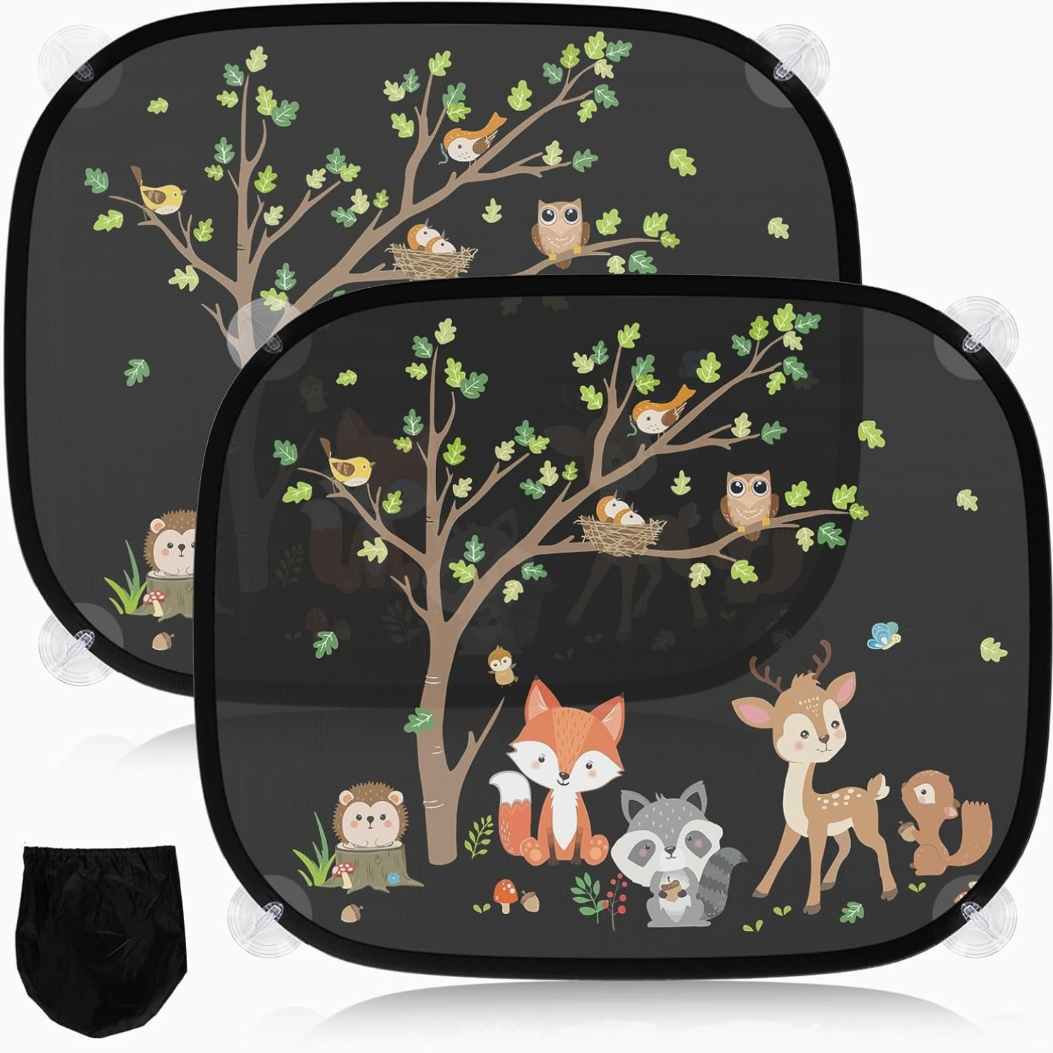 Image of 2pcs Car Window Sun Shades, Cute Cartoon Forest Animals Car Sun Shade For Side Windows, Uv Protection And Heat Blocking Car Window Blinds With Suction Cups, Portable Car Sun Shade