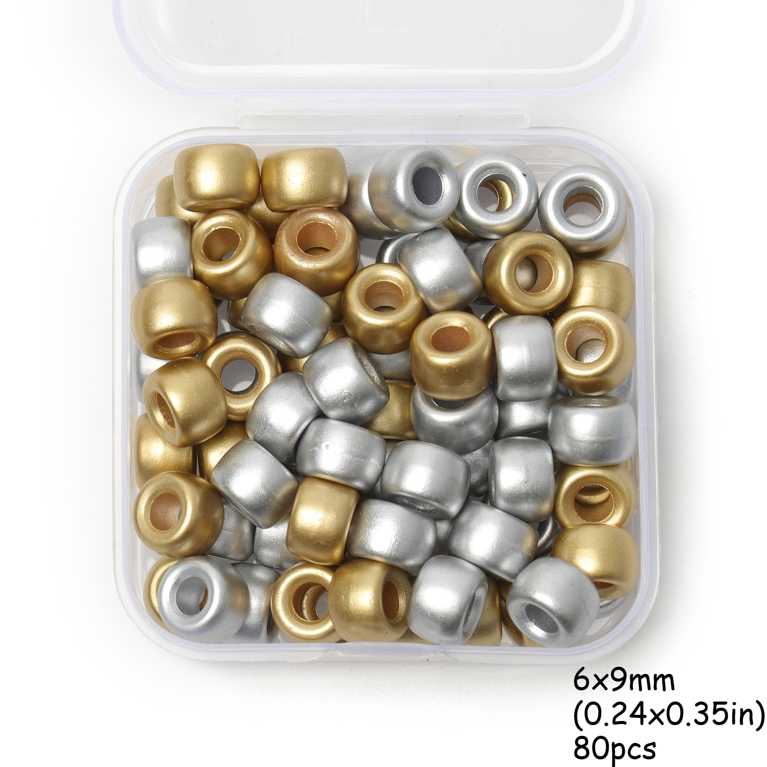 TEMU 80pcs Of 6x9mm Beads And Assorted Beads In Golden And Silvery Acrylic, Featuring 4mm Large Hole Pony Beads And Loose Spacer Beads, Perfect For