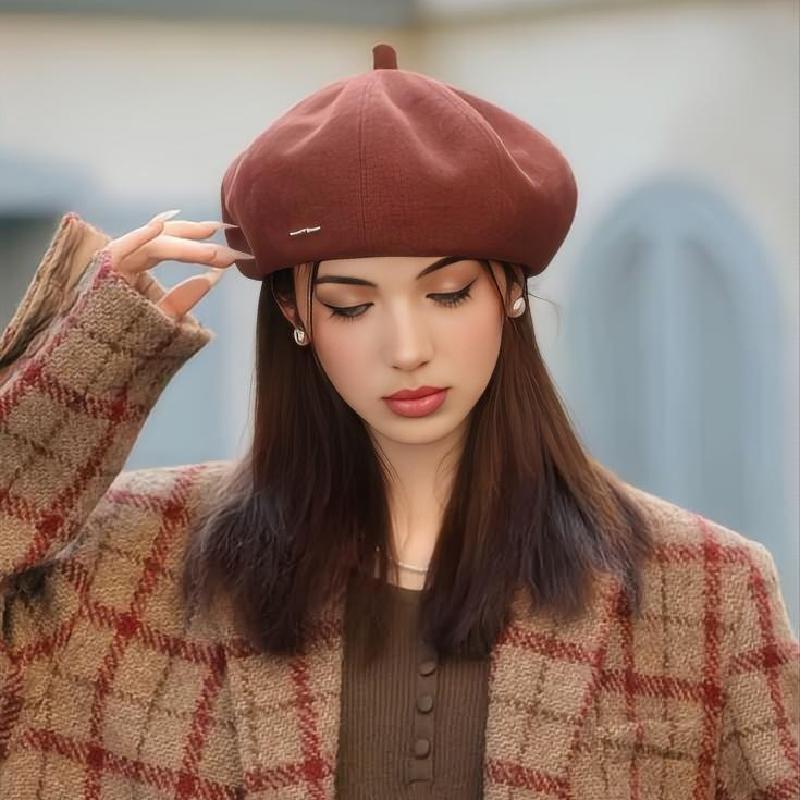 womens korean style beret hat heart decor black Temu