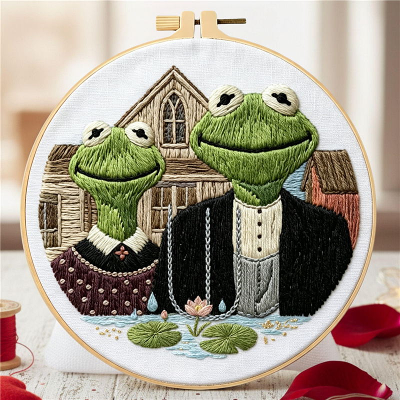 American Gothic Frog DIY Embroidery Kit for Beginners