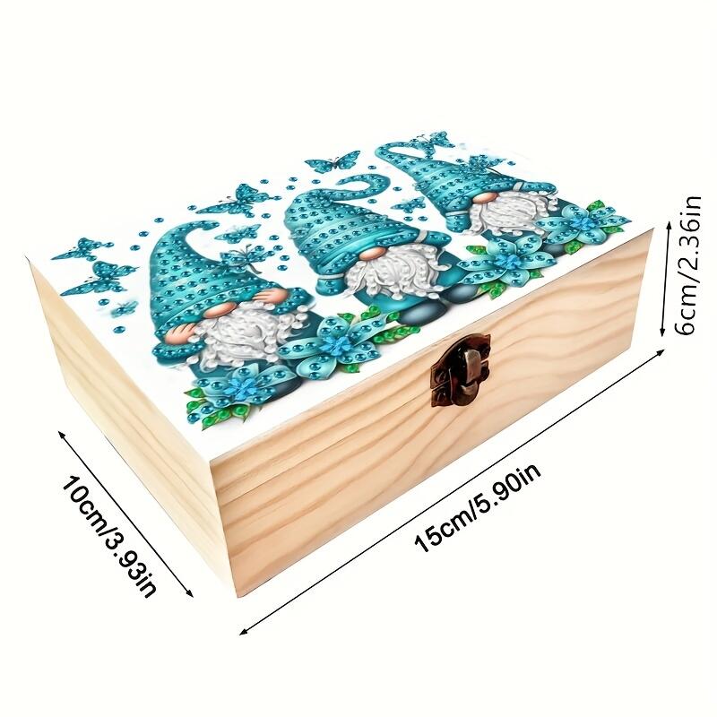 TEMU 1pc Diamond Painting Art Kit Diy Handmade Diamond Dot Craft - Gnome Pattern Storage Box With Locking Latch Wooden Box, Multi-functional Storage