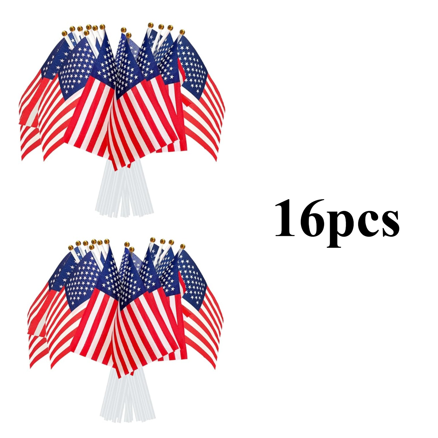 TEMU 8/16pcs American Usa Flags On Sticks For 4th July Decorations, Hand Held America Small Flags With 30cm White Pole For Memorial Day Independence