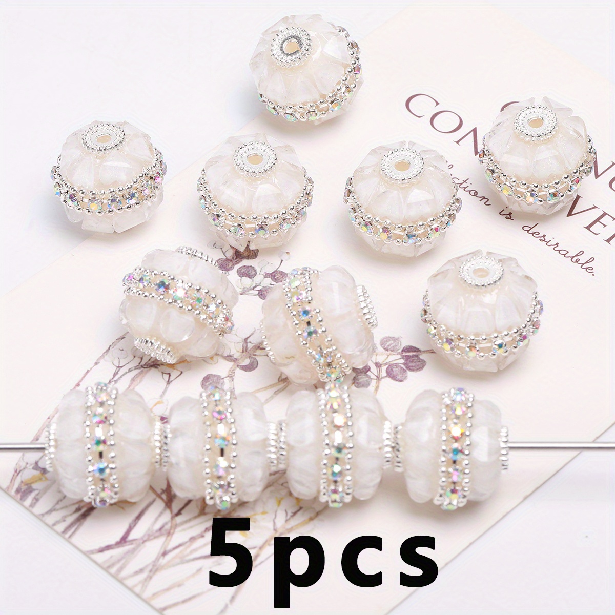 TEMU Set Of 5 White, Sturdy, Multi- Large Loose Spacer Beads Measuring 20mm. High-quality Acrylic Heart And Round Beads Suitable For Jewelry Creation