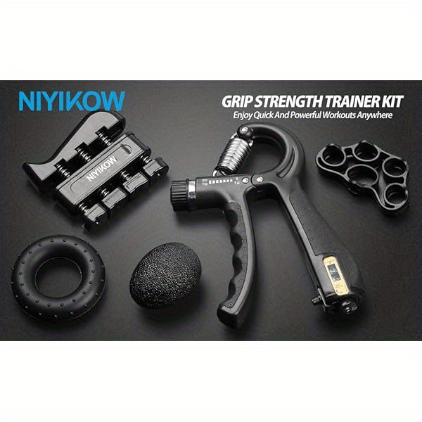 5-pack grip strength trainer kit with counter - adjustable hand strengthener, finger exerciser, stress relief ball & carry bag - durable tpe & stainless steel, ideal for home   training, home gym equipment|adjustable grip trainer|durable construction, grip strengthener kit Product details 0