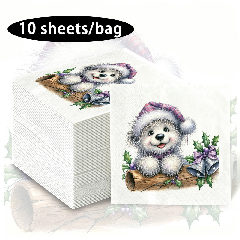 TEMU Christmas Cute Dog Napkins, Christmas Hat Puppy Print Tissues, A Popular Choice For Festive Settings, Warm Decorative Tissues To Enhance The