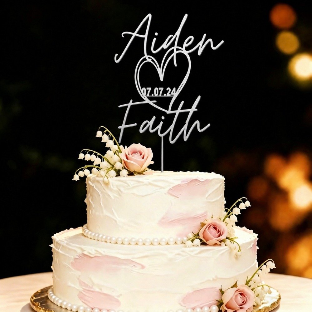 TEMU 1pc Personalized Acrylic Cake Topper, Customizable Cake Topper, Heart-shaped Cake Decoration, Bohemian Style, Anniversary Cake Decor, Wedding,