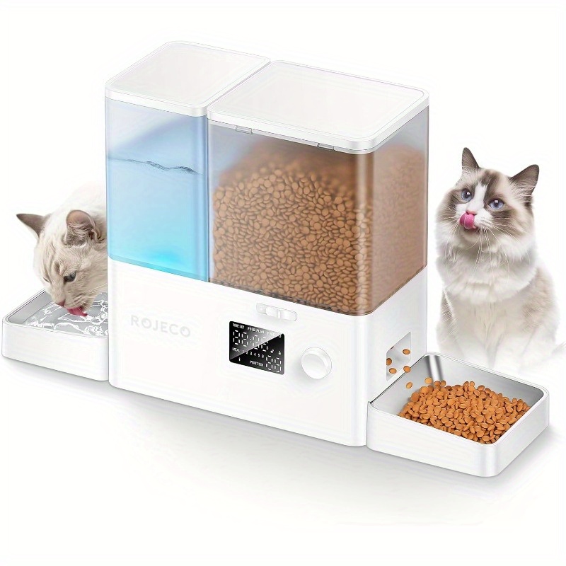 36cups 8 5l pet automatic cat feeder and gravity water dispenserstainless steel bowls   set large capacity 5  feeder   5l water fountain for cats pets small dogs puppies kittens Product details 0