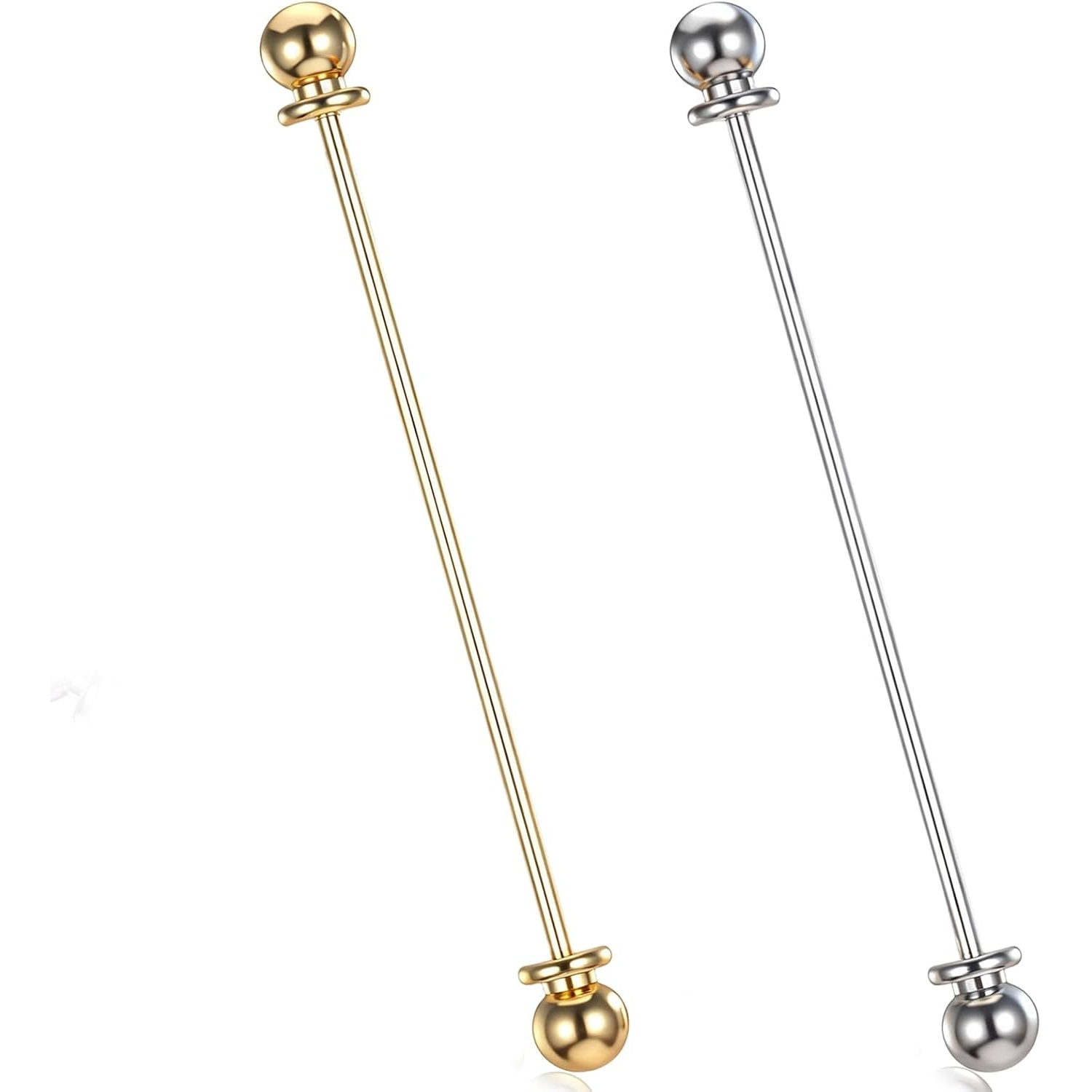 TEMU 2pcs Men Classic Collar Bar& Collar Pin Set, Golden Silvery Plated Shirt Collar Clips Tie Pin, Formal Suit Accessory For Business Wedding