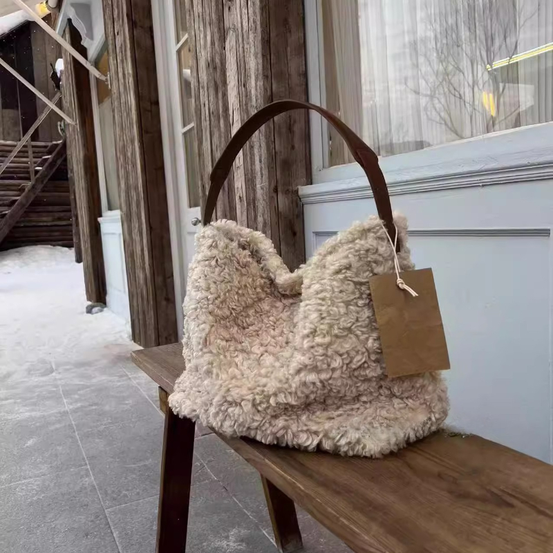 1pc Autumn Winter New Lamb Tote Bag Relaxed Plush Shoulder Bag Large Capacity Fluffy Crossbody Bag