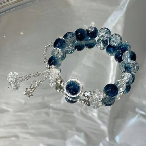 adjustable star bead bracelet for men women elegant blue clear accents durable plastic jewelry for casual or formal wear unisex gift for lunar new year