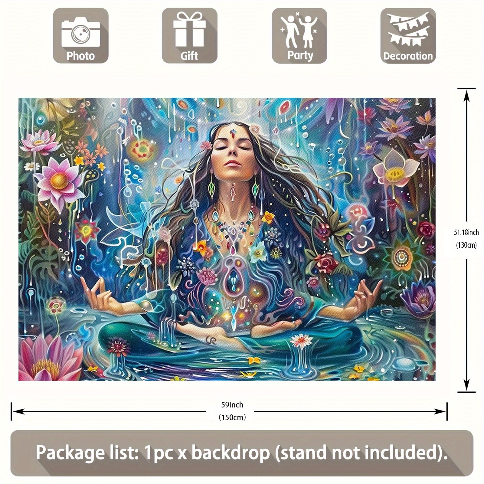 TEMU 1pc Flower Meditation Backdrop With - 39x59/51.18x59/70.8x90.5 Inch Polyester Fabric For Bedroom, Office, Living Room Decor, Yoga , Parties,