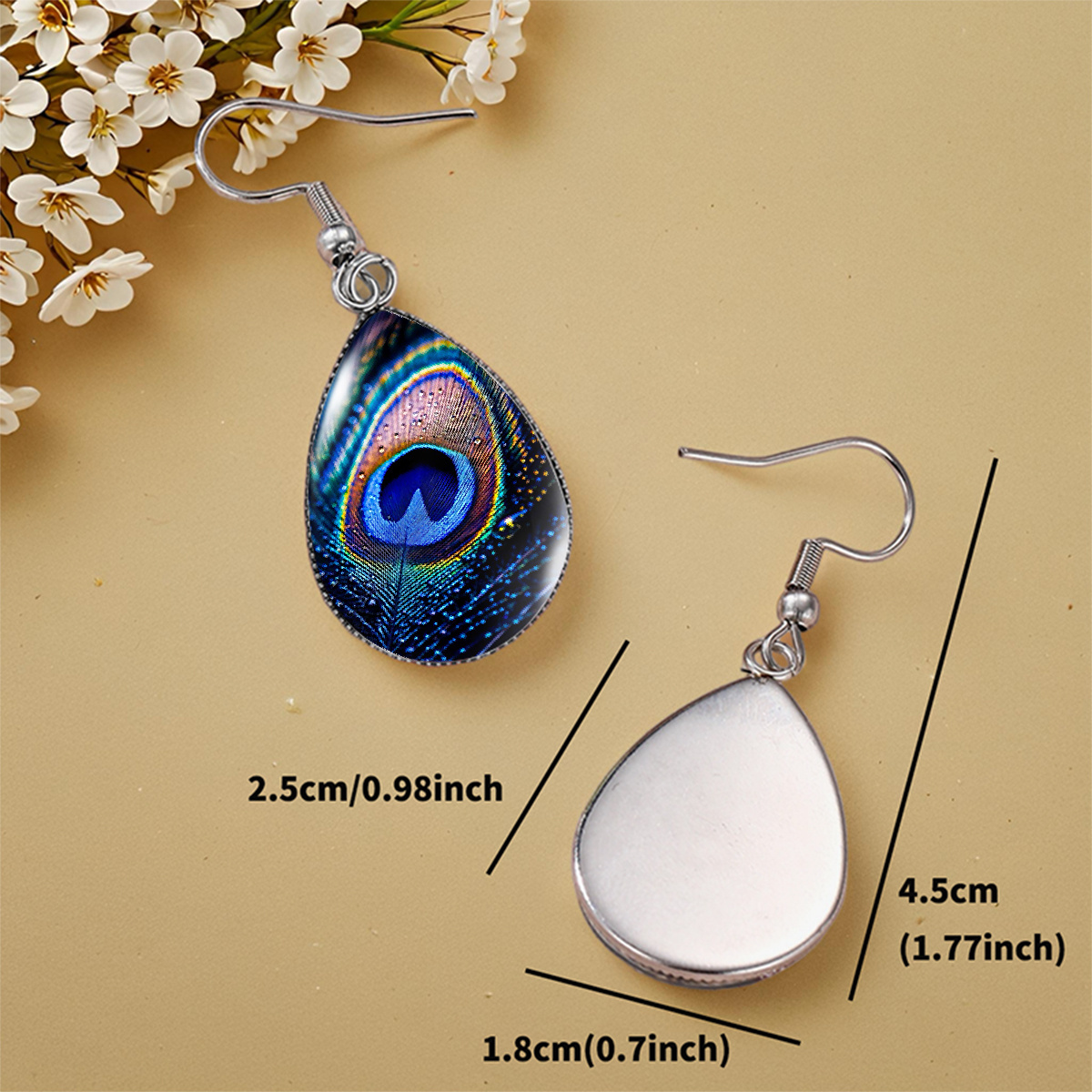 Stylish Water Droplet Earrings with Peacock Feathers