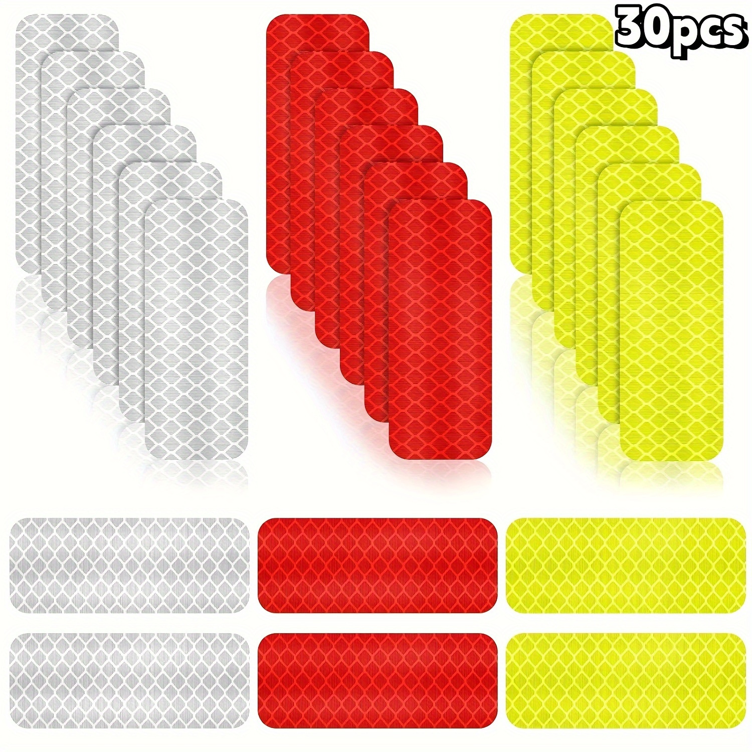30pcs high visibility reflective safety stickers waterproof night visibility stickers suitable for cars motorcycles and bicycles size 1 18x3 25 inches details 0