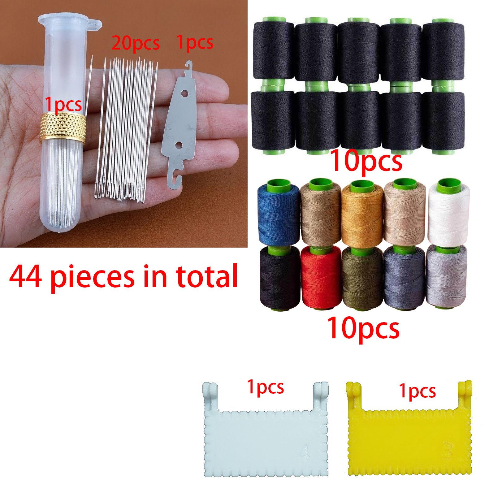 TEMU 44pcs Heavy Duty Jeans Thread Set, (20 Spools Thread + 18 Needles + Sewing Aids) Designed For Clothing Sewing, Suitable For Hand And Machine
