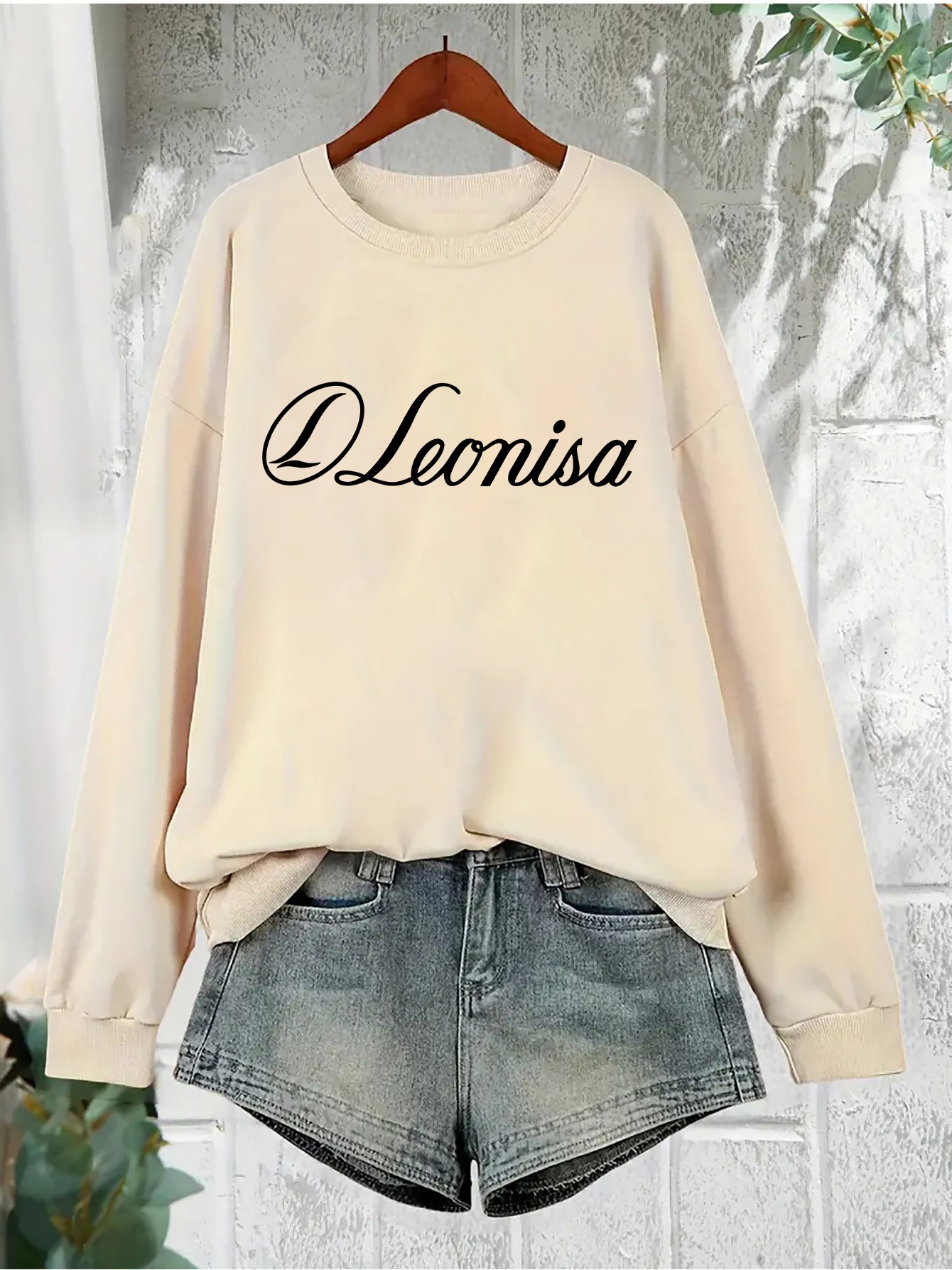 1pc womens elegant l   print sweatshirt long sleeve round neck pullover stretchy polyester sweater black with white cursive lettering   casual formal wear machine washable elegant everyday special occasion outfits fashionable and comfortable womens clothing with   brand logo polyester fabric relaxed fit for adults sweaters   women winter sweaters for women high quality oversized sweater apricot 0