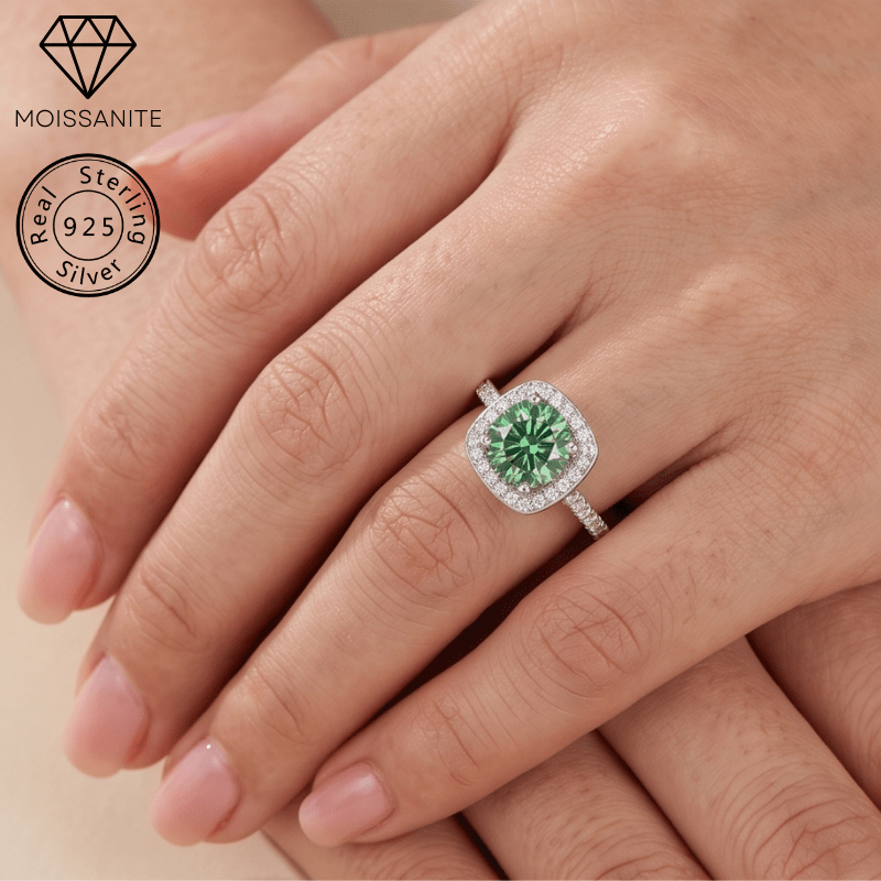 Women's 0.5 Carat Elegant Green Moissanite Square Ring
