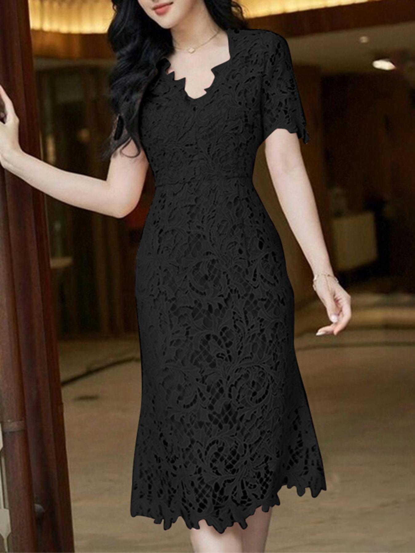 chinese dress ladies Carlini Lace Button Up Midi Dress Black / S by Sugarlips