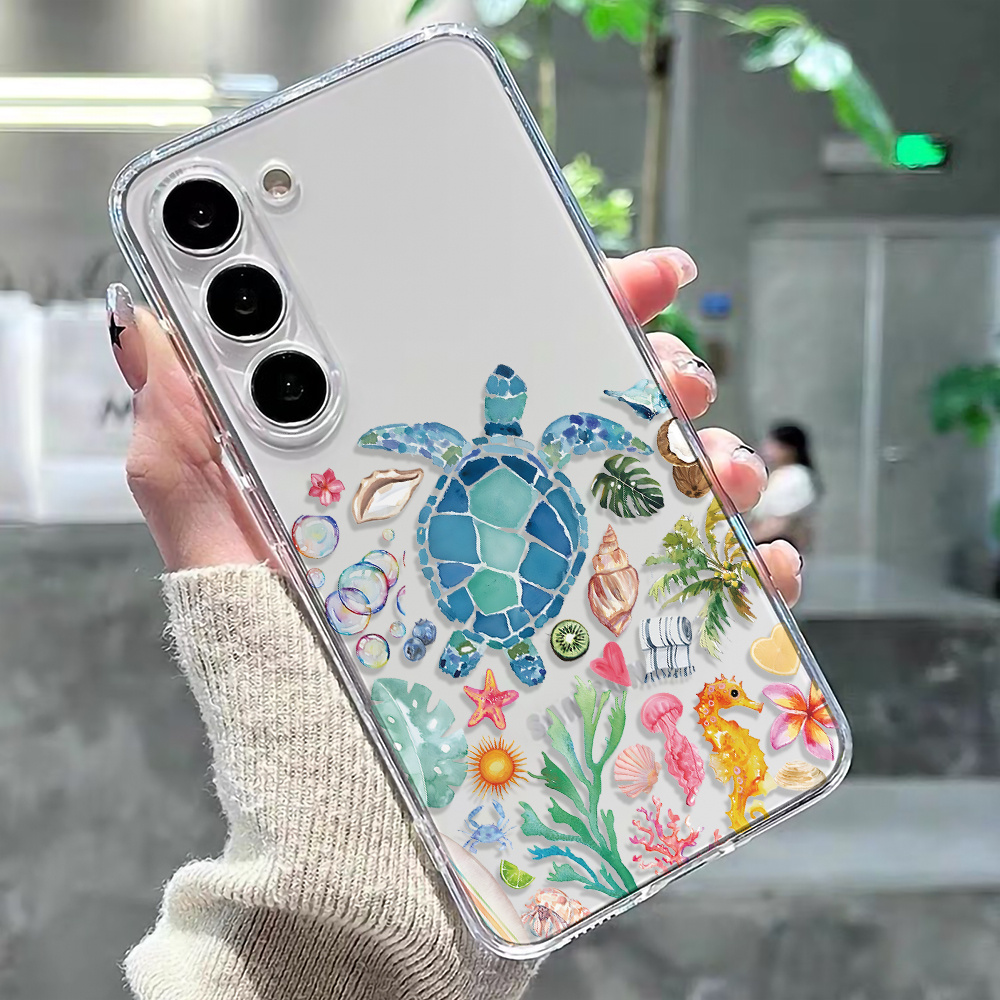TEMU Phone Case: Sea Turtle Coral Shell Seahorse Conch Phone Case For Galaxy S25/s24/s23/s22/s21 /s23 /s23 Fe/s22 /s21 /s21 Fe/note 10/note 20