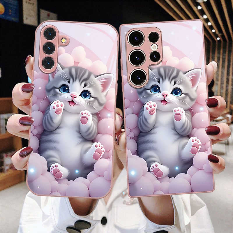TEMU Phone Case: Gray Phone Case With Kitten Print, Suitable For Galaxy