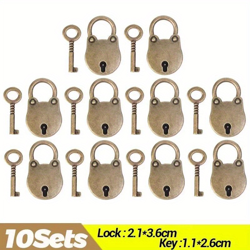 TEMU Lot de 10 mini cadenas vintage en métal d' avec clés, adaptés pour sacs à bijoux, boîtes en bois, valises, ordinateurs portables et accessoires