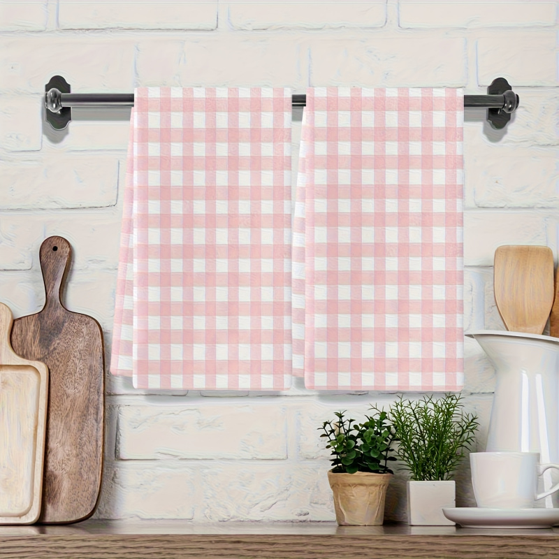 TEMU 2pcs Pink And White Checkered Kitchen Towels - Machine Washable Absorbent Quick-dry Soft Non-fading, Absorbent And Quick-drying Tea Towels, For