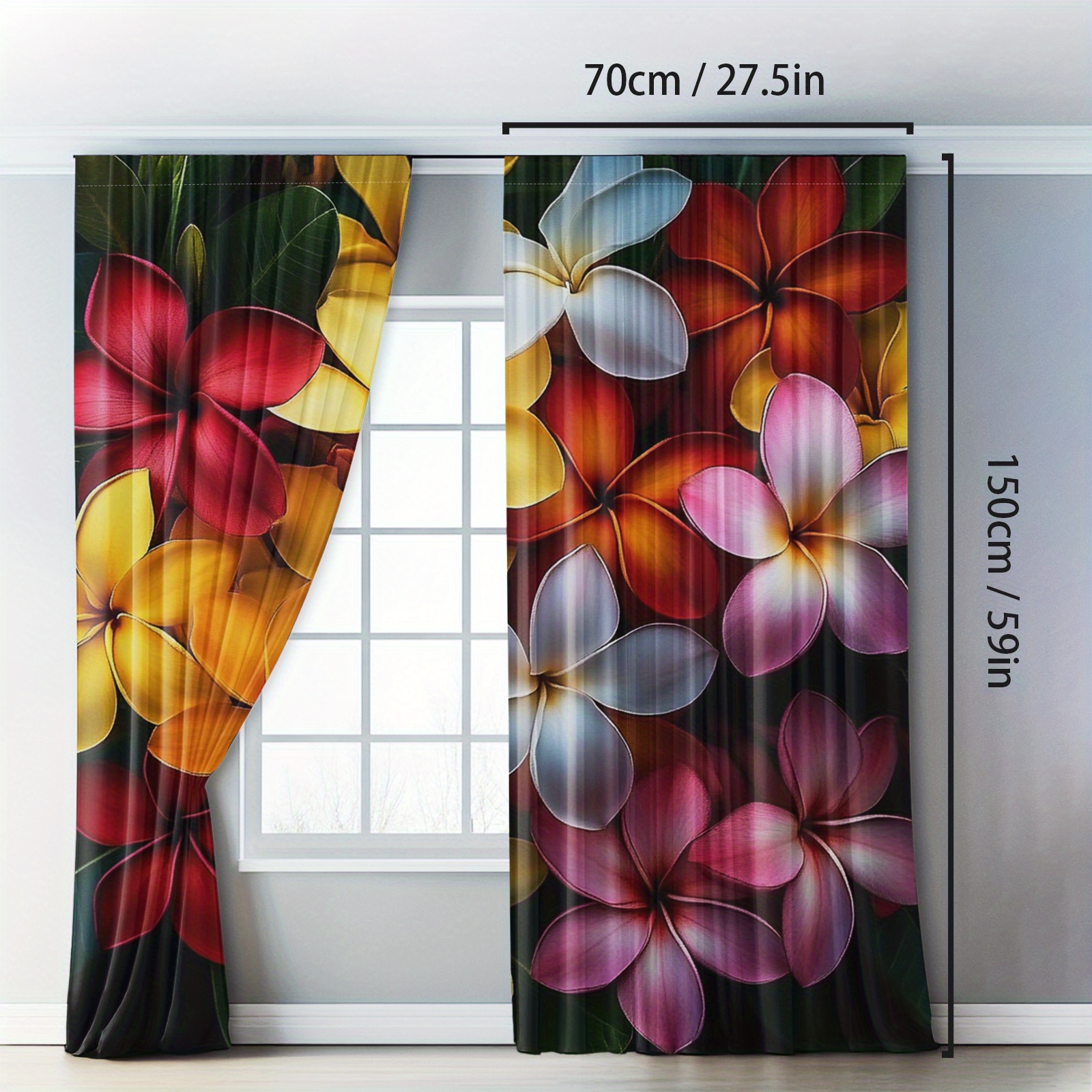 TEMU 2pcs Vibrant Frangipani Flower Blackout Curtains - Colorful , Machine Washable Polyester, Semi-transparent, Ideal For Bedroom, Living Room,
