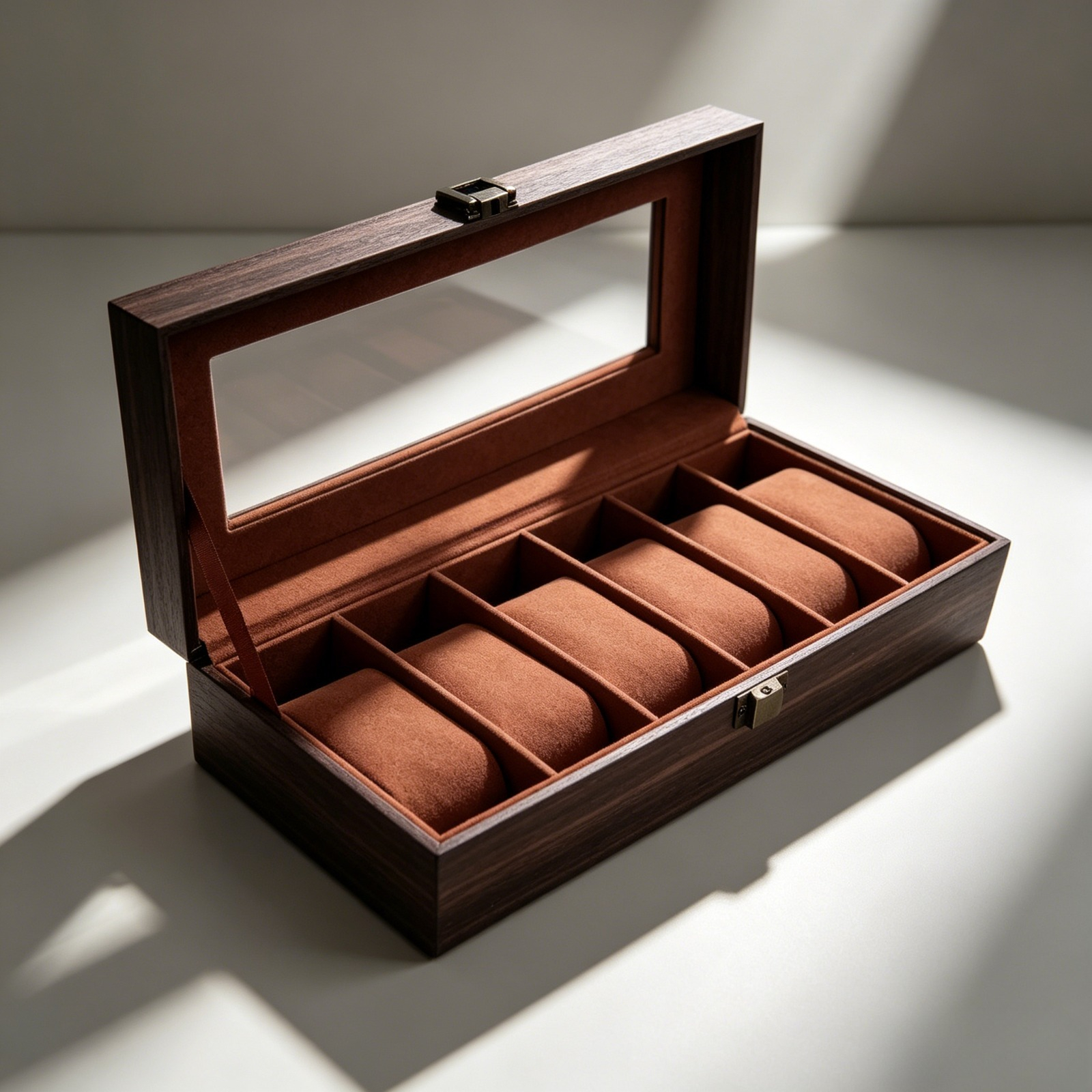TEMU Boîte à montres 6 emplacements pour homme avec couvercle transparent et couverture à grain de bois PU, organisateur de rangement -poussière avec