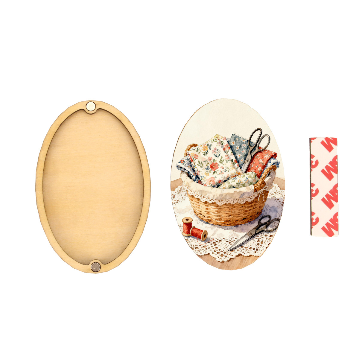 TEMU 1 Set Oval Wooden Sewing Box | Watercolor , With Fabric Scissors, Pattern Storage, Magnetic Closure Tape, Sewing Room, Home, , Ideal Gift For