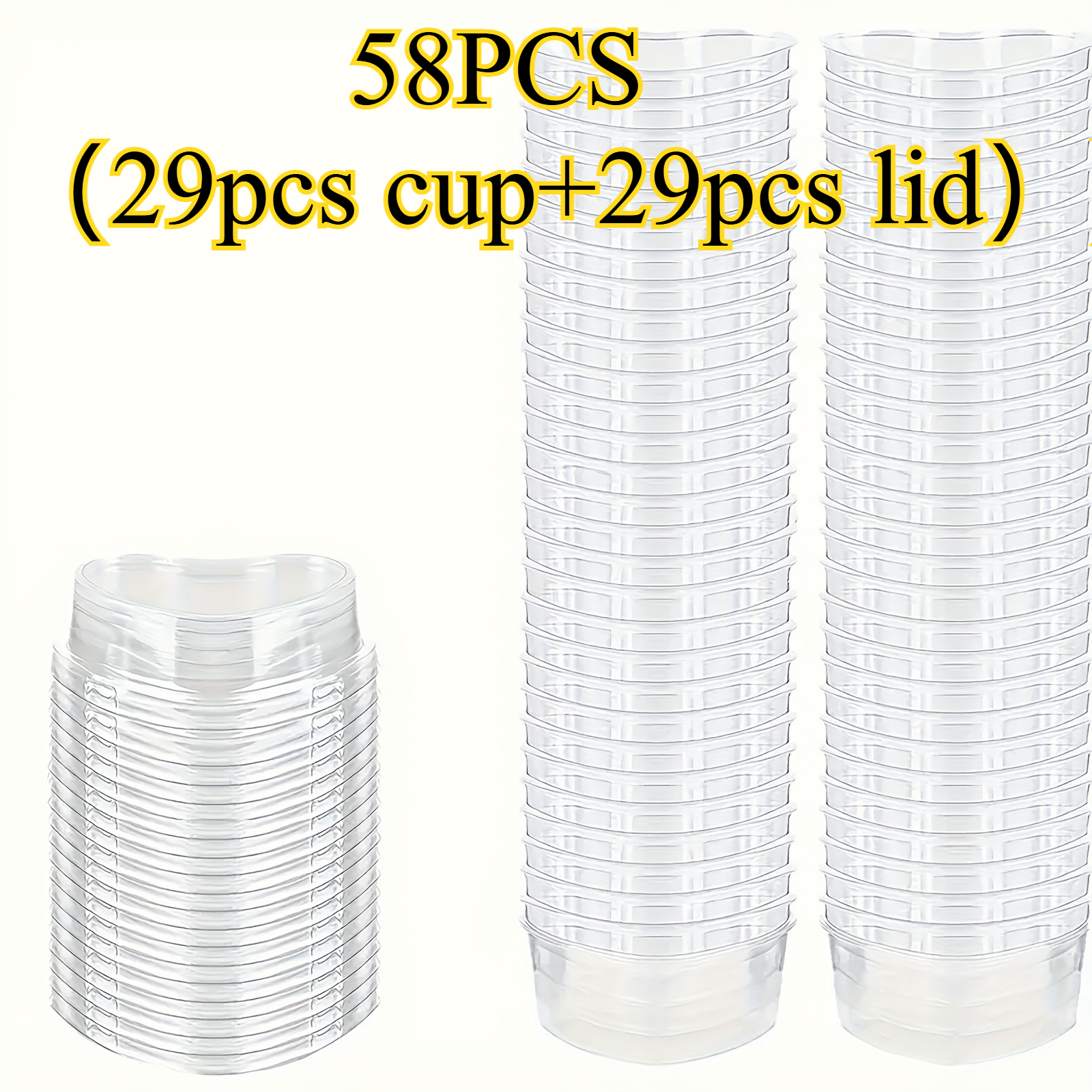 Image of 58pcs (29pcs Cups And 29pcs Lids) Heart-shaped Reusable Plastic Dessert Cups - Perfect For Mousse, Pudding, And Ice Cream - Ideal For Birthday Parties And Weddings