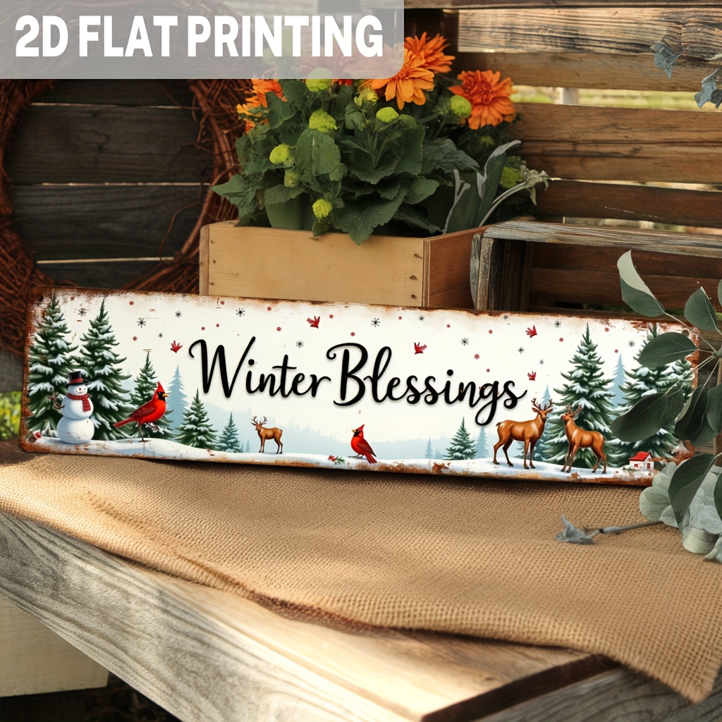 TEMU 2d Flat - C, Decorative Plaques And Signs, Christmas And Halloween Decorations, 2d Flat Designs, Retro Winter Metal Signs, Farmhouse Wall Decor
