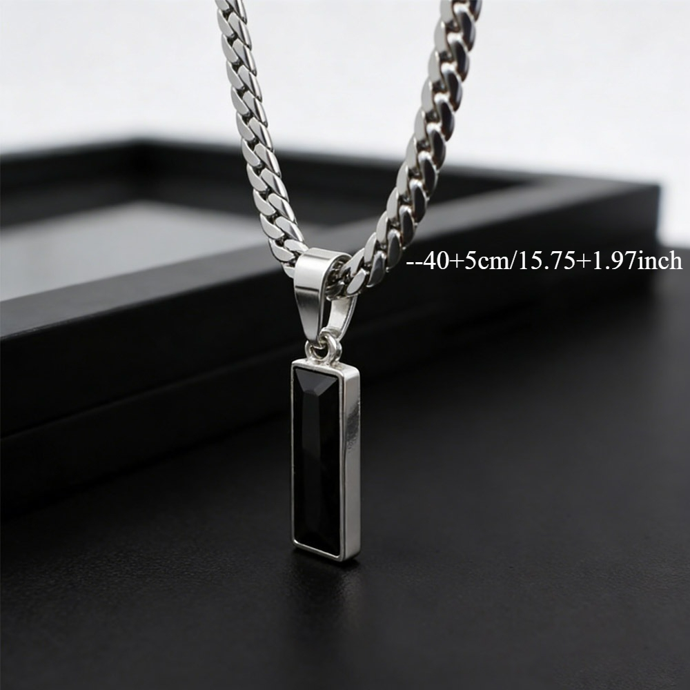Men's Stainless Steel Black Pendant Necklace, Minimalist Style