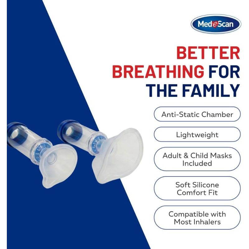 Medescan 2-In1 Spacer Chamber – Static Inhaler Chamber with Soft Masks, Universal Compatibility, Enhanced Medication Delivery for Adults Kids, Easy And Effective Use