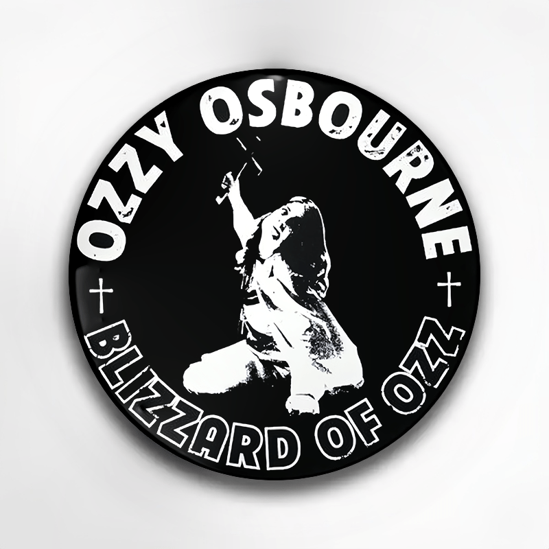 

Osbourne "blizzard Of Oz" Round Pin Badge - Black & Music Themed Fashion Accessory For Clothing, Hats, Backpacks - Plastic, Ideal Gift , , Colleagues